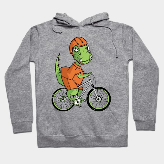 T-rex Dinosaur Riding a Bicycle Hoodie by OnepixArt